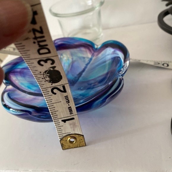 ART glass trinket dish bowl purple blue white swirl flower floral petal - Picture 6 of 6